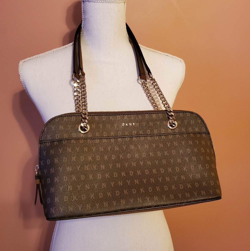 DKNY signature satchel purse chain handles